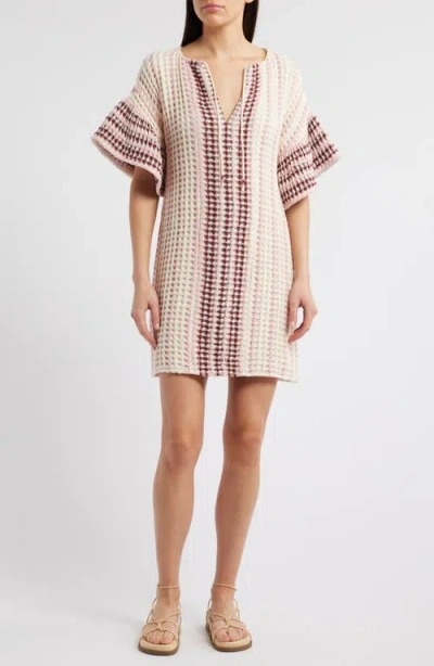 Saylor Allirra Open Stitch Knit Shift Minidress In Pink Stripe Multi