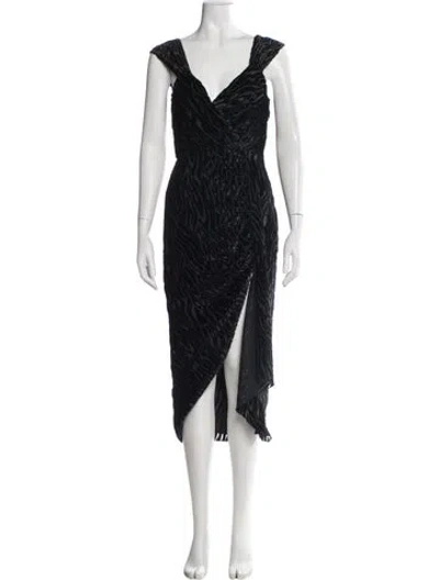 Pre-owned Saylor Animal Print Midi Length Dress In Black