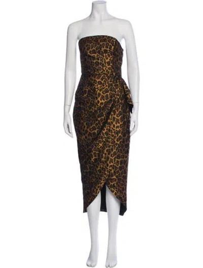 Pre-owned Saylor Animal Print Midi Length Dress W/ Tags In Brown
