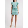 Saylor Azalea Ikat Ruffle Minidress In Blue