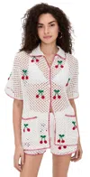 Saylor Blithe Cherry Mesh Crochet Short Set Bright White