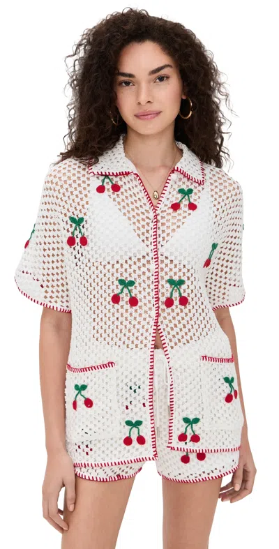 Saylor Blithe Cherry Mesh Crochet Short Set Bright White