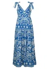 Saylor Brenna Folk Monstera Print Maxi Dress In Blue
