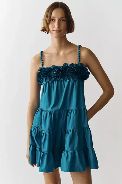 Saylor Carie Sleeveless Ruffled Square-neck Tiered Mini Dress In Blue