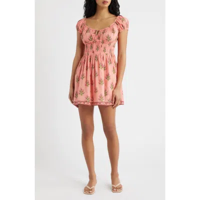 Saylor Carly Smocked Puff Sleeve Minidress In Pink