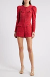 Saylor Carra Long Sleeve Tweed Romper In Red