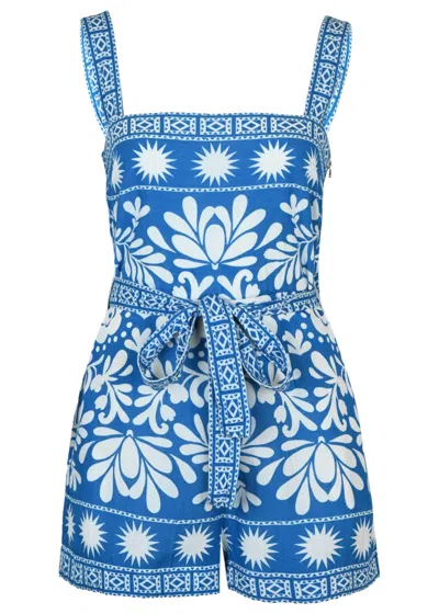 Saylor Catrice Folk Monstera Print Romper