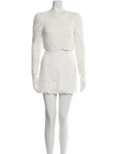 Pre-owned Saylor Crochet Scalloped Accent Skirt Set In White