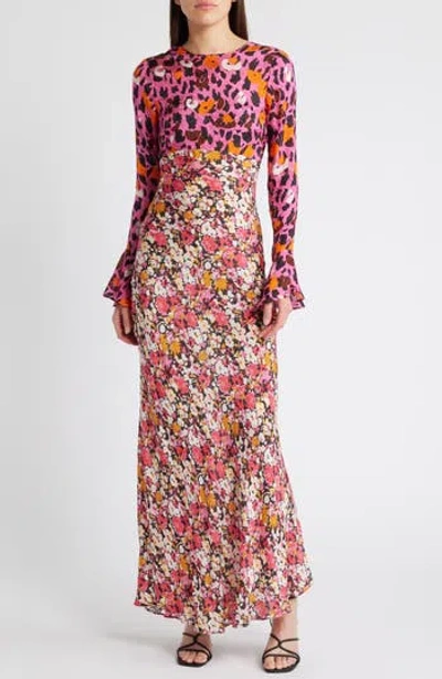 Saylor Delphine Abstract Print Satin Dress In Animal Print Multi