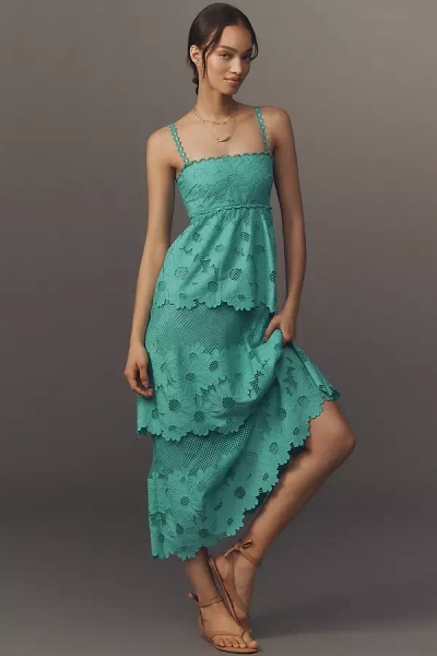 Saylor Elloise Eyelet Tiered Midi Dress In Blue