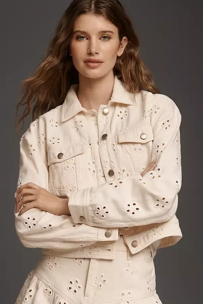 Saylor Eyelet Denim Jacket In Neutral