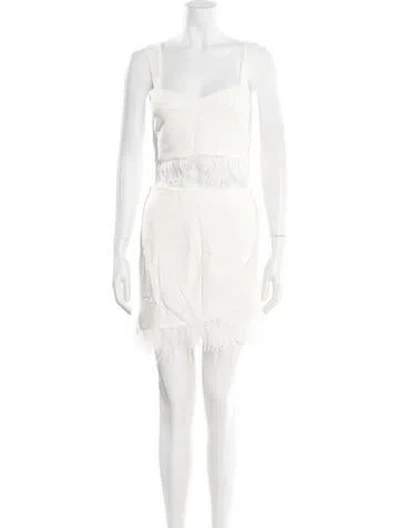 Pre-owned Saylor Feather Trim Skirt Set In Neutral
