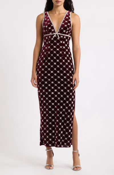 Saylor Fiorella Embellished Velvet Midi Dress In Burgundy