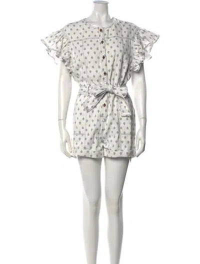 Pre-owned Saylor Floral Print Crew Neck Romper In Blue/white