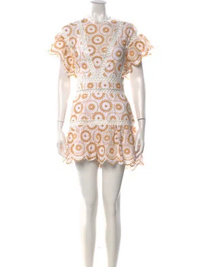 Pre-owned Saylor Floral Print Crew Neck Romper In White