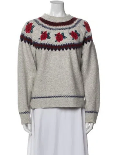 Pre-owned Saylor Floral Print Crew Neck Sweater In Gray