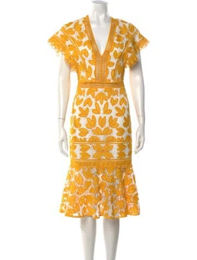 Pre-owned Saylor Floral Print Knee-length Dress In Gold/white