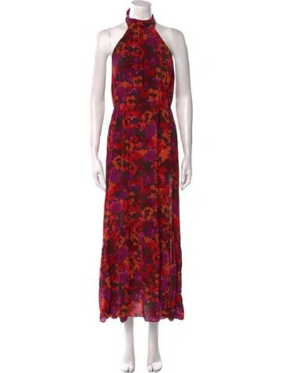 Pre-owned Saylor Floral Print Long Dress In Black