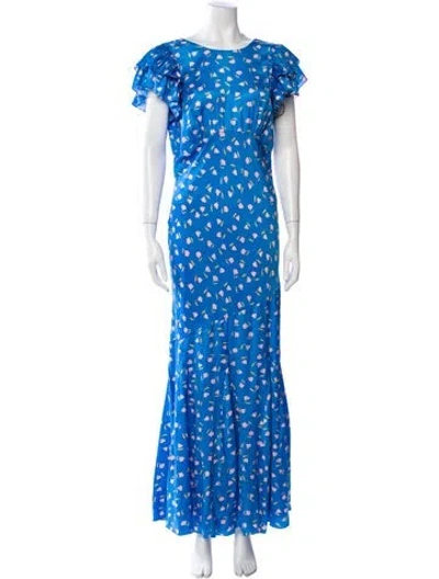 Pre-owned Saylor Floral Print Long Dress In Blue