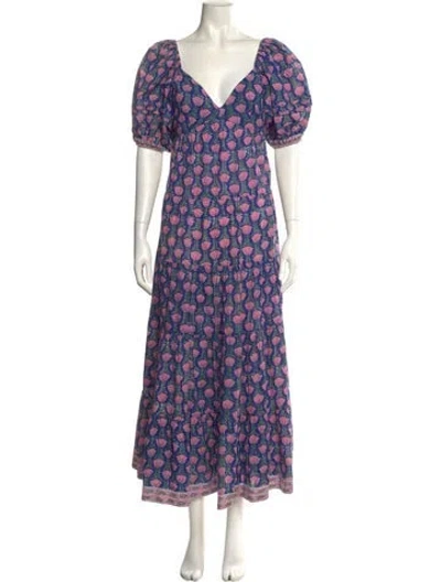 Pre-owned Saylor Floral Print Long Dress In Blue
