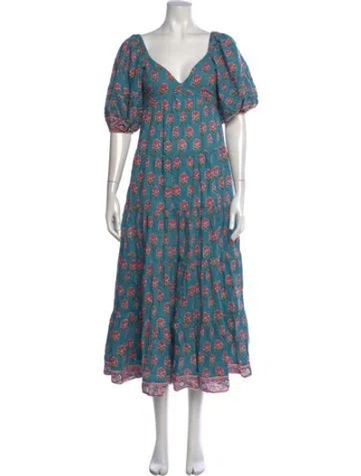 Pre-owned Saylor Floral Print Long Dress In Blue