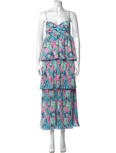 Pre-owned Saylor Floral Print Long Dress In Blue