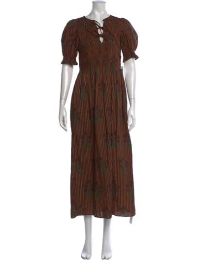 Pre-owned Saylor Floral Print Long Dress In Brown