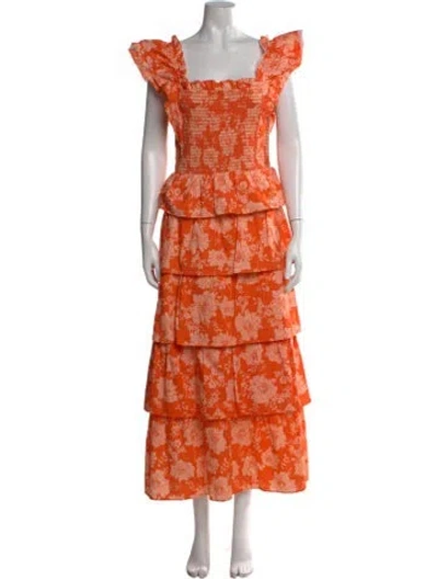 Pre-owned Saylor Floral Print Long Dress In Orange