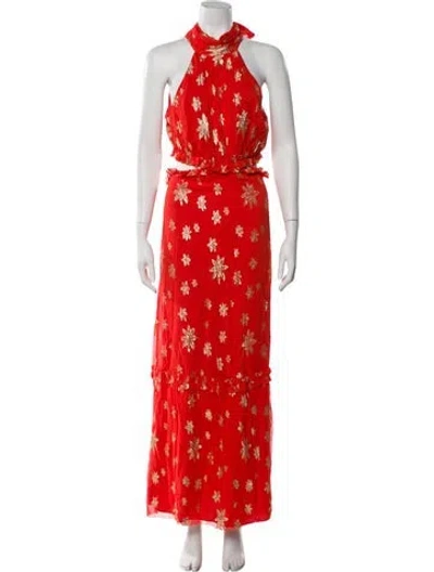 Pre-owned Saylor Floral Print Long Dress In Orange