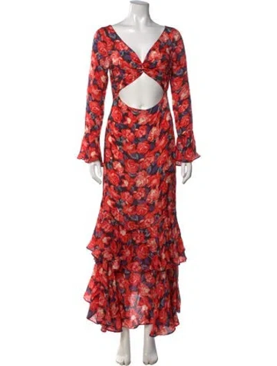 Pre-owned Saylor Floral Print Long Dress In Red