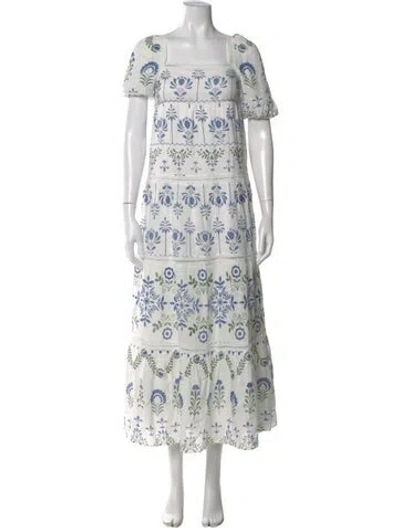 Pre-owned Saylor Floral Print Long Dress In White