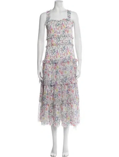 Pre-owned Saylor Floral Print Long Dress In White