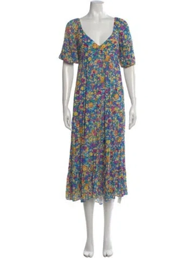 Pre-owned Saylor Floral Print Midi Length Dress In Blue