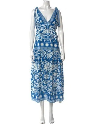 Pre-owned Saylor Floral Print Midi Length Dress In Blue