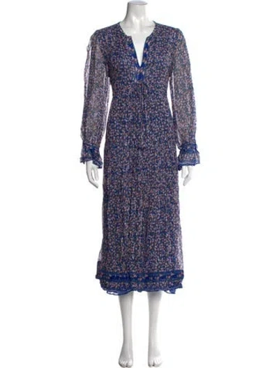 Pre-owned Saylor Floral Print Midi Length Dress In Blue/metallic