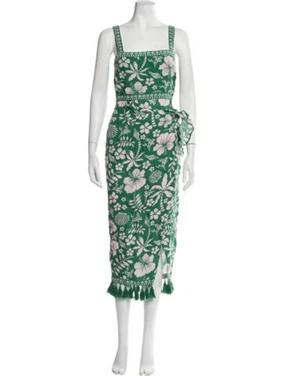 Pre-owned Saylor Floral Print Midi Length Dress In Green
