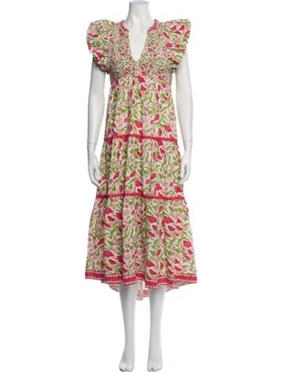 Pre-owned Saylor Floral Print Midi Length Dress In Multicolor