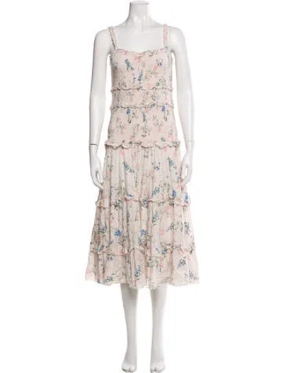 Pre-owned Saylor Floral Print Midi Length Dress In Neutral