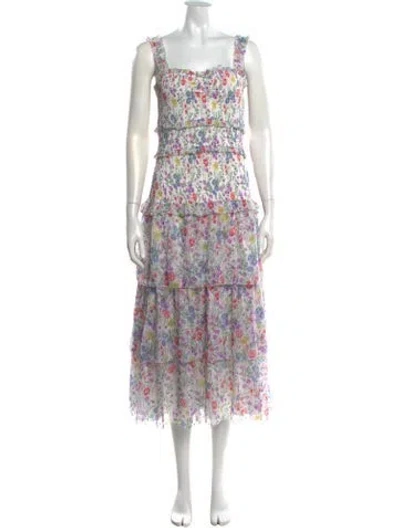 Pre-owned Saylor Floral Print Midi Length Dress In White
