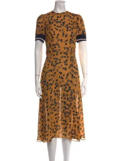 Pre-owned Saylor Floral Print Midi Length Dress In Yellow