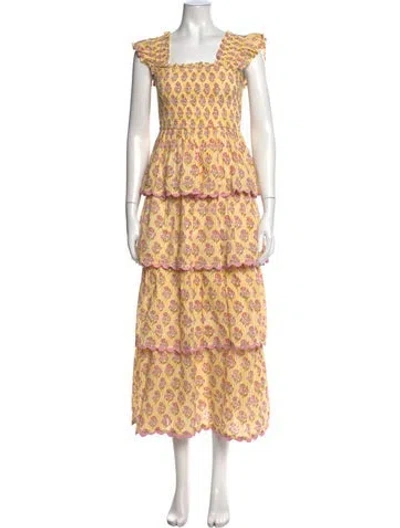 Pre-owned Saylor Floral Print Midi Length Dress In Yellow
