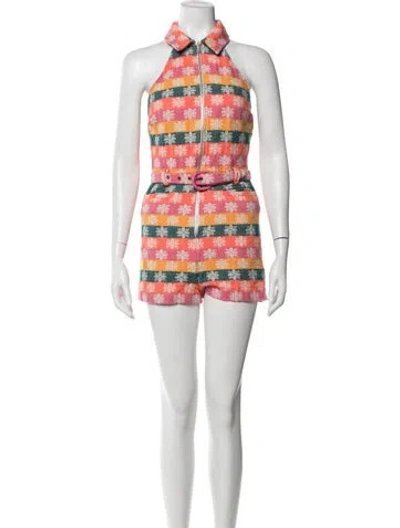 Pre-owned Saylor Floral Print Romper In Orange