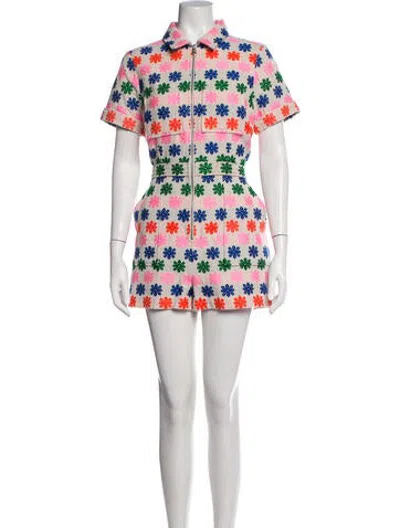 Pre-owned Saylor Floral Print Romper In White