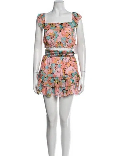 Pre-owned Saylor Floral Print Ruffle Embellishment Skirt Set W/ Tags In Neutrals