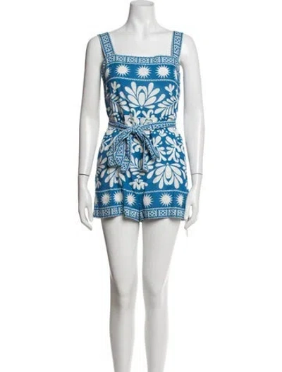 Pre-owned Saylor Floral Print Square Neckline Romper In Neutrals