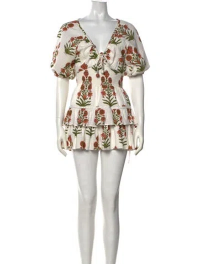 Pre-owned Saylor Floral Print V-neck Jumpsuit In White