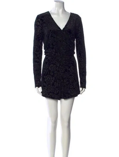 Pre-owned Saylor Floral Print V-neck Romper In Black
