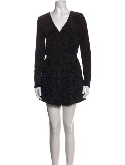 Pre-owned Saylor Floral Print V-neck Romper In Black
