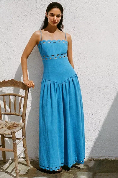 Saylor Florence Basque-waist Eyelet Dress In Blue