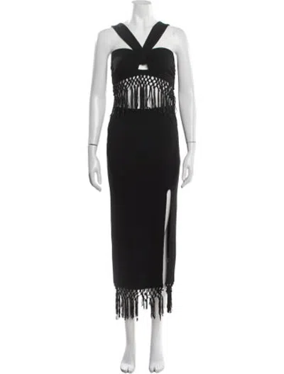 Pre-owned Saylor Fringe Trim Accent Skirt Set In Black